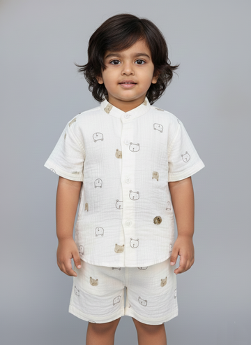 Bear boys cotton shirt and short set