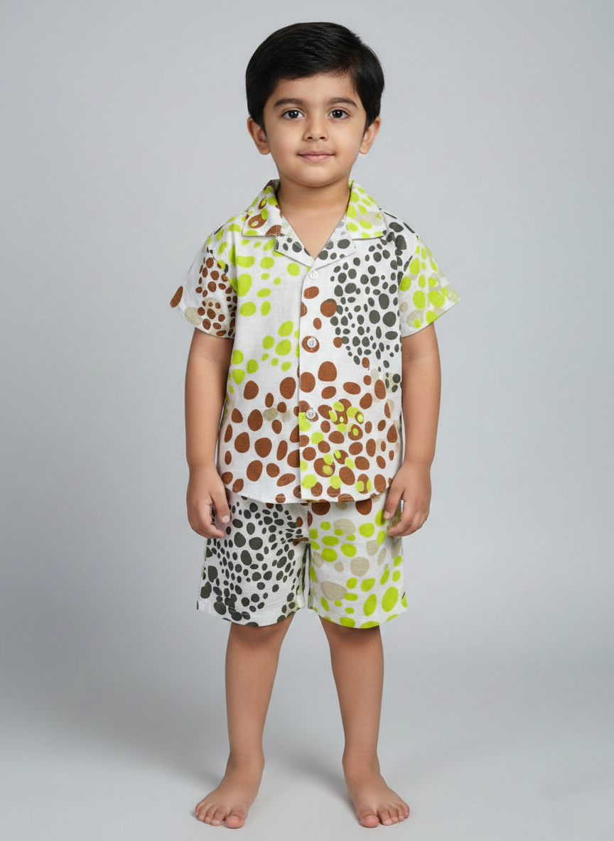 Colorful dot cotton shirt and short set