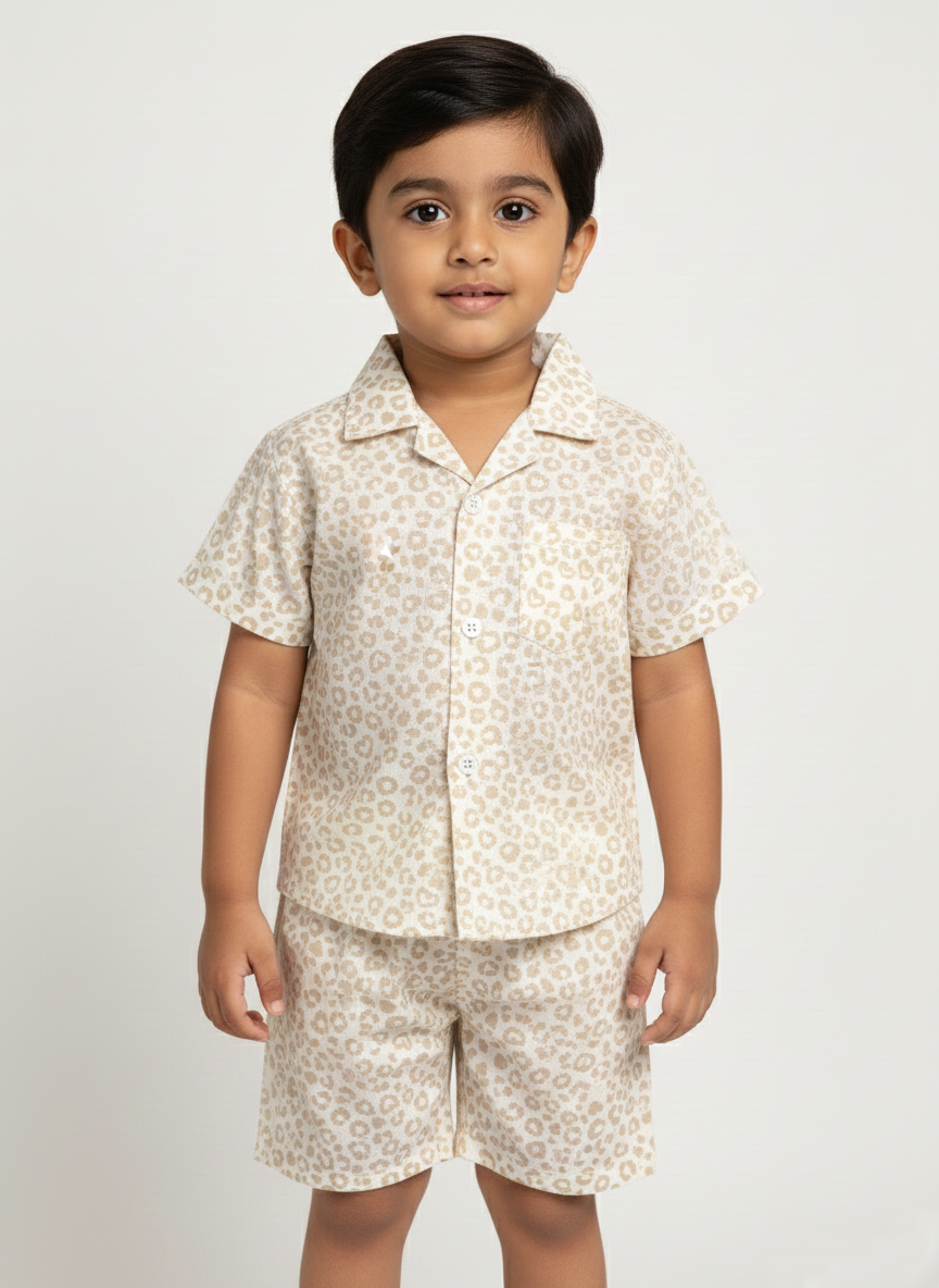 Leopard Print cotton shirt and short set