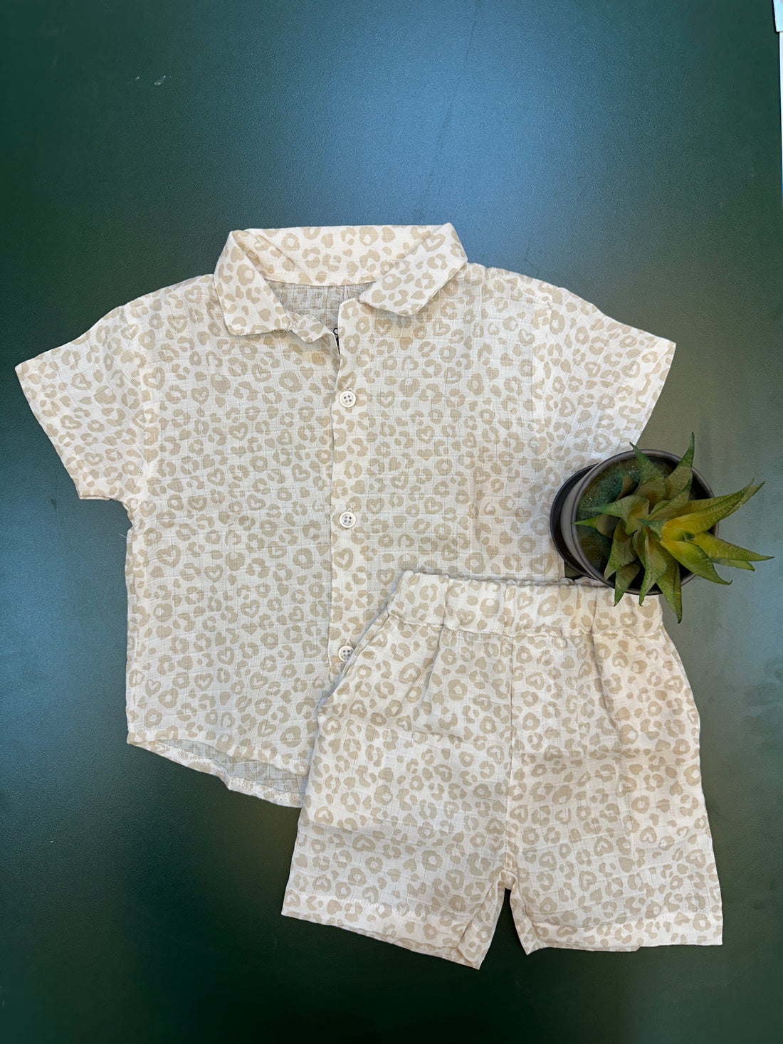 Leopard Print cotton shirt and short set