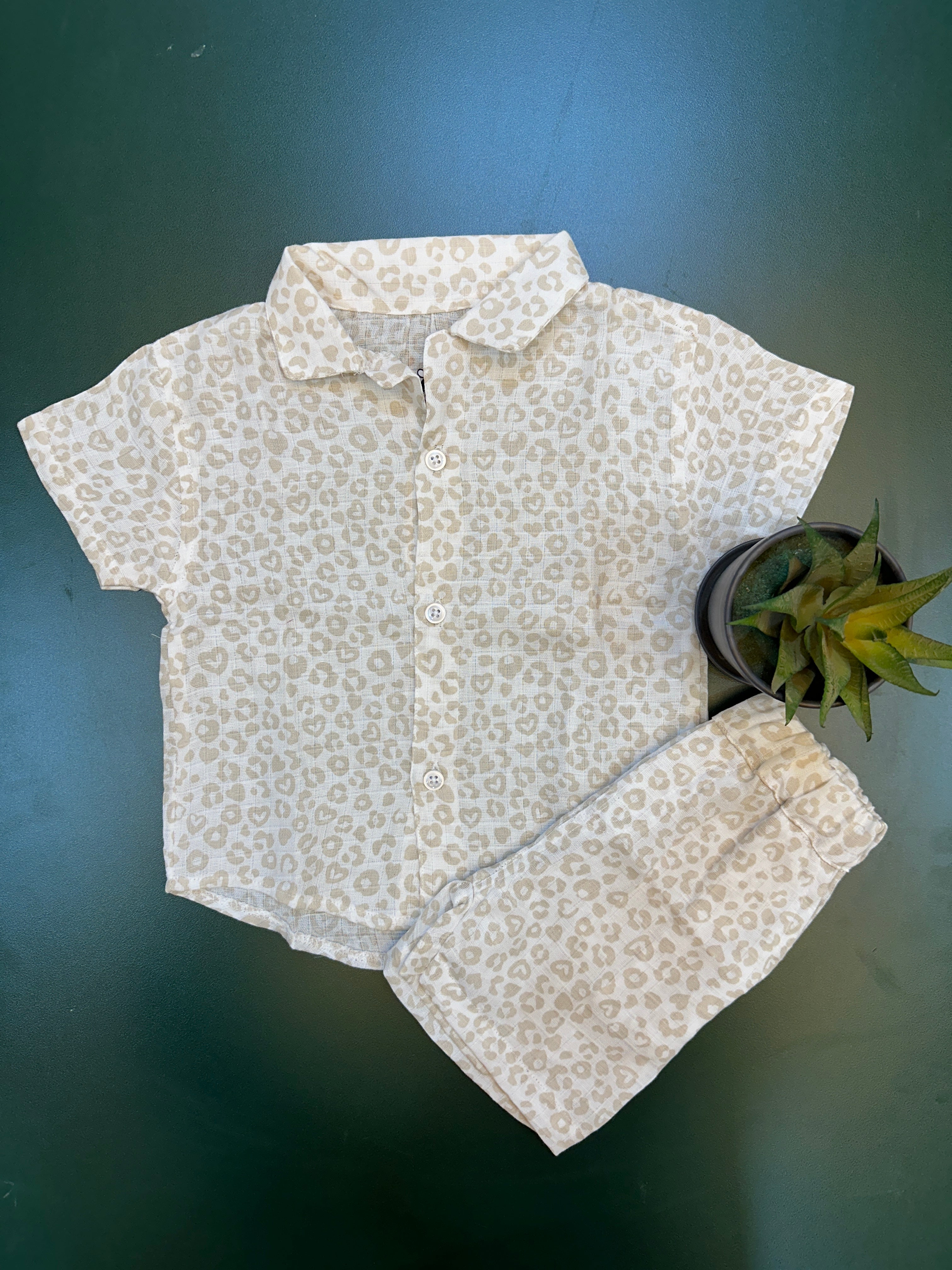 Leopard Print cotton shirt and short set