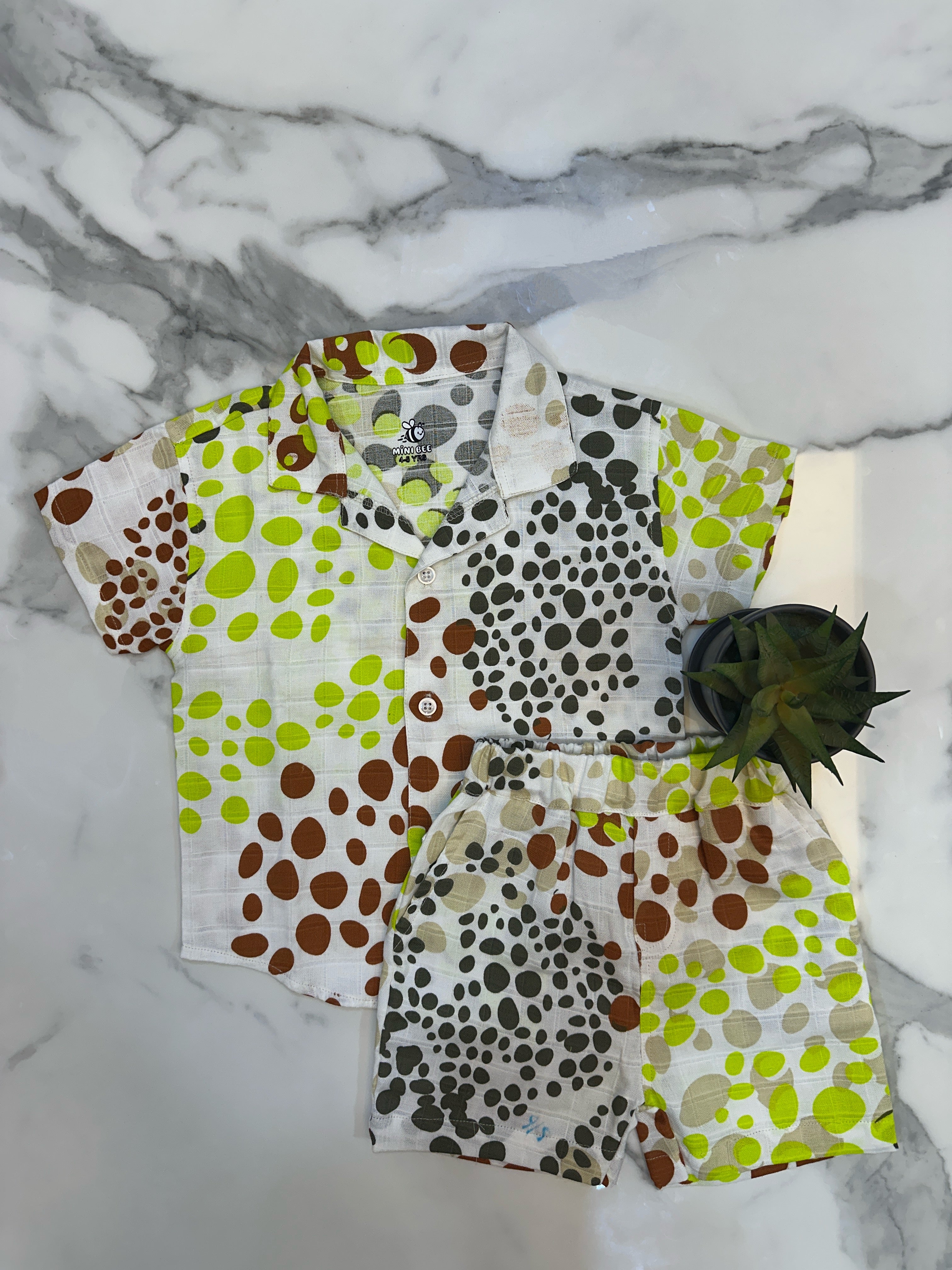 Colorful dot cotton shirt and short set