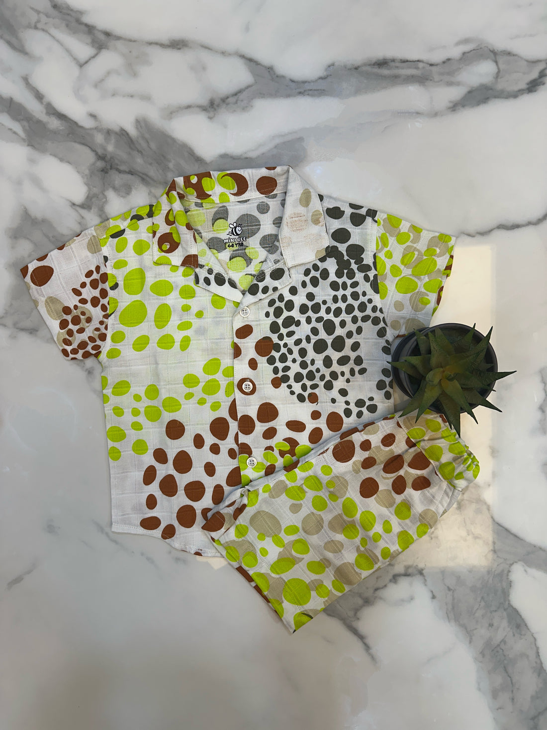 Colorful dot cotton shirt and short set